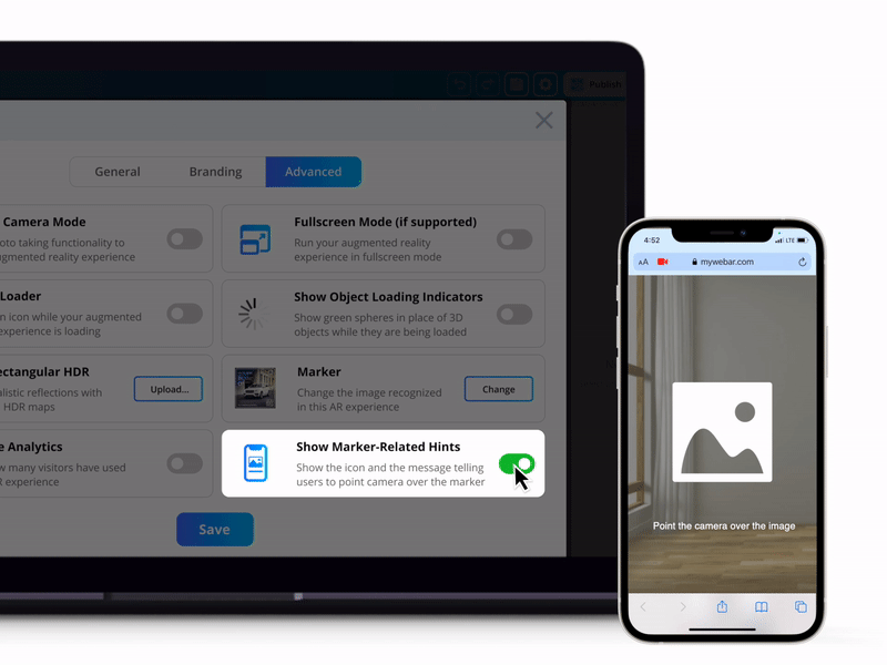 New In MyWebAR: Disable Marker Hints, Improved Behavior On Marker Lost, Seamless Updates